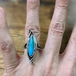 5.5 Vintage Oblong Turquoise Sterling Silver Ring